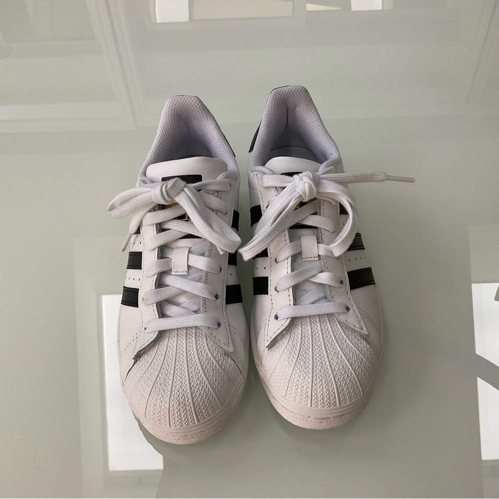 Adidas Superstar White Sneakers with Black Stripes